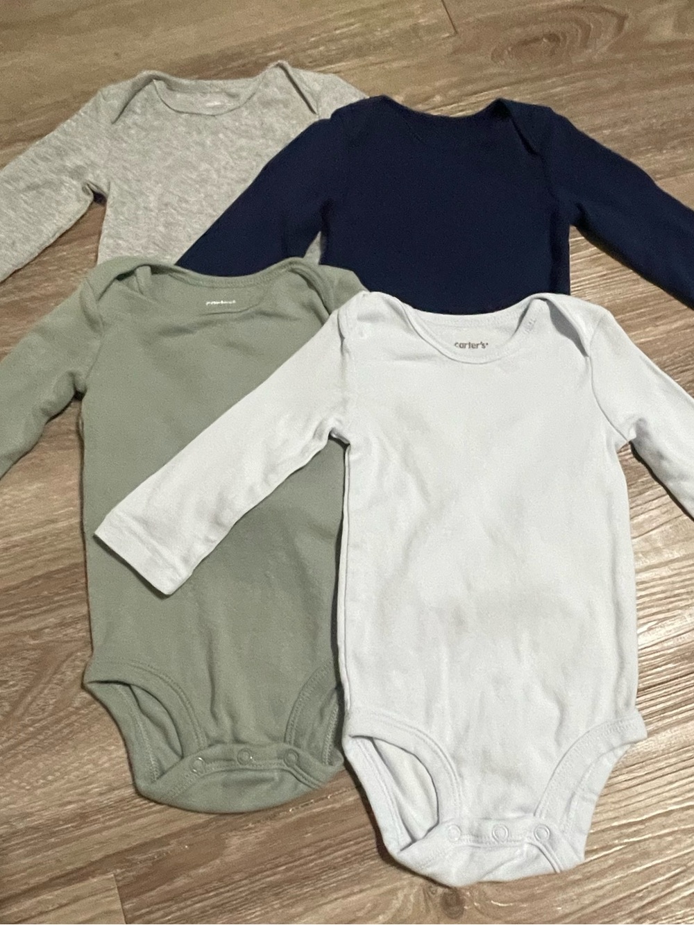 Carter’s 6 Month Long-Sleeve Onesies - 4 Pack - Gray, Sage, Light Blue, Navy